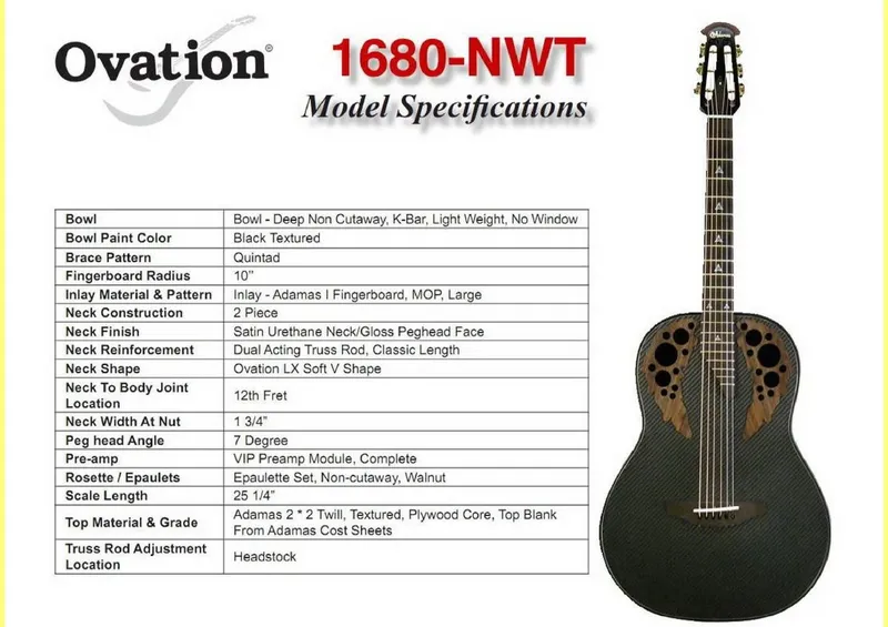 Adamas 1680-NWT Acoustic Guitar Service Parts Reference & Model Specifications