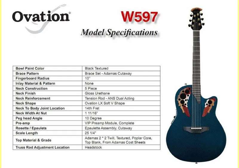 Adamas W597 CVT Acoustic-Electric Guitar – Service Parts Reference & Model Specifications