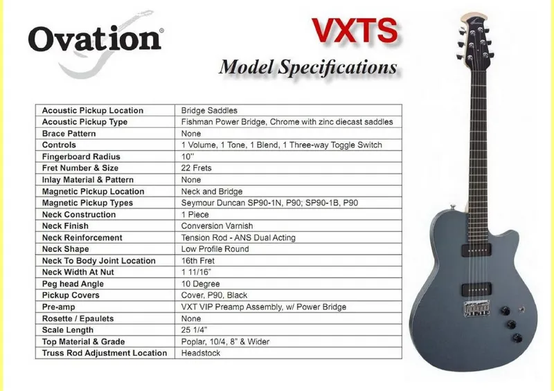 Ovation VXTS Service Parts Reference and Model Specifications