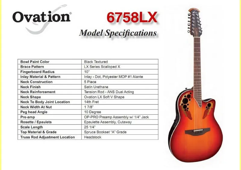Ovation 6758LX Model Specifications and Service Parts Reference