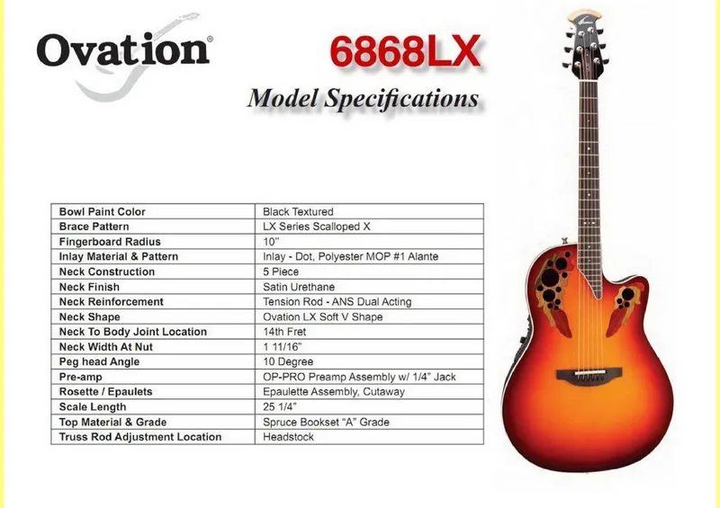 Ovation 6868LX Service Parts Reference and Model Specifications