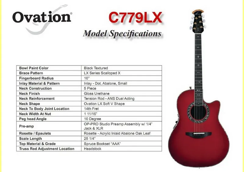Ovation C779LX Custom Legend LX Service Parts Reference & Model Specifications