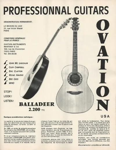 Ovation professional guitars balladeer french advertisement page 01