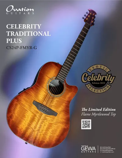 Ovation guitars celebrity traditional plus cs24p fmyr g exotic celebrity edition 2022 brochure page 01