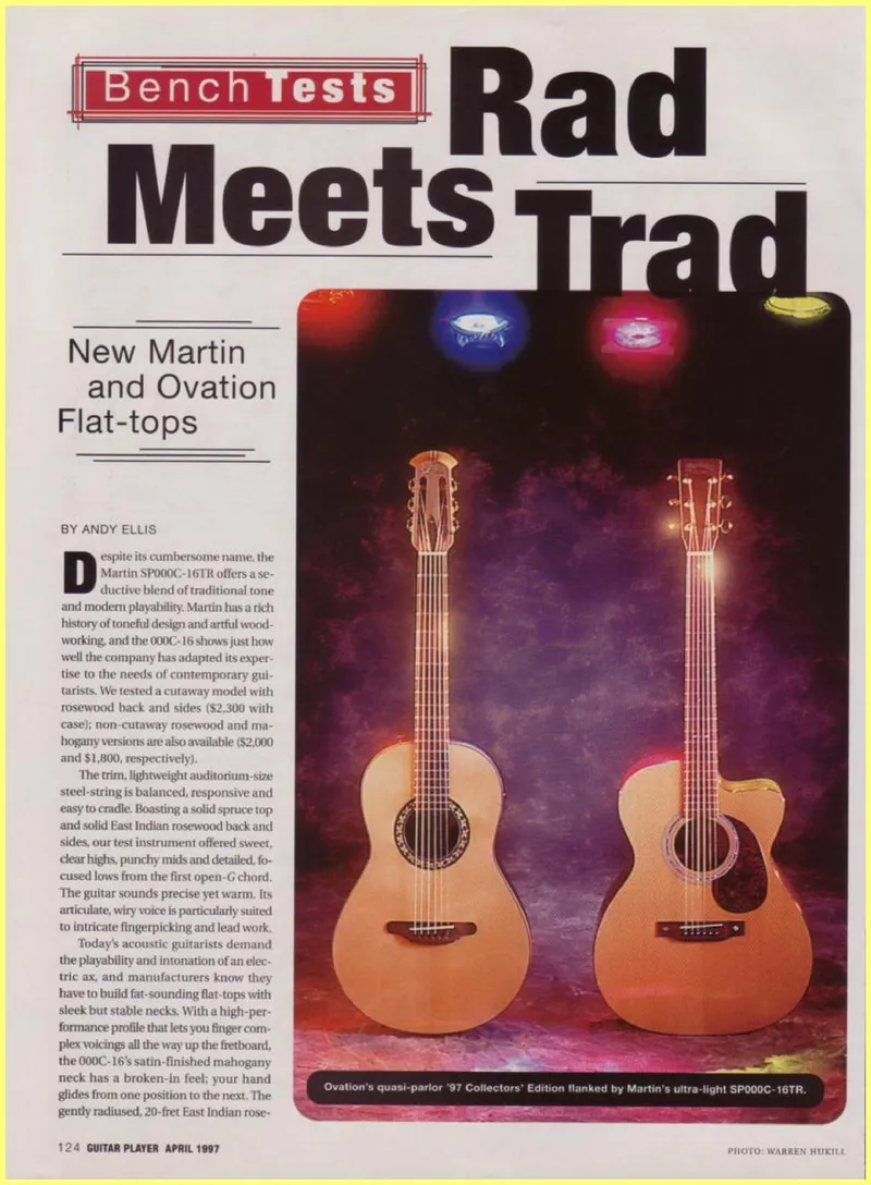 Guitar Player Magazine April 1997 - Bench Tests: New Martin and Ovation Flat-tops
