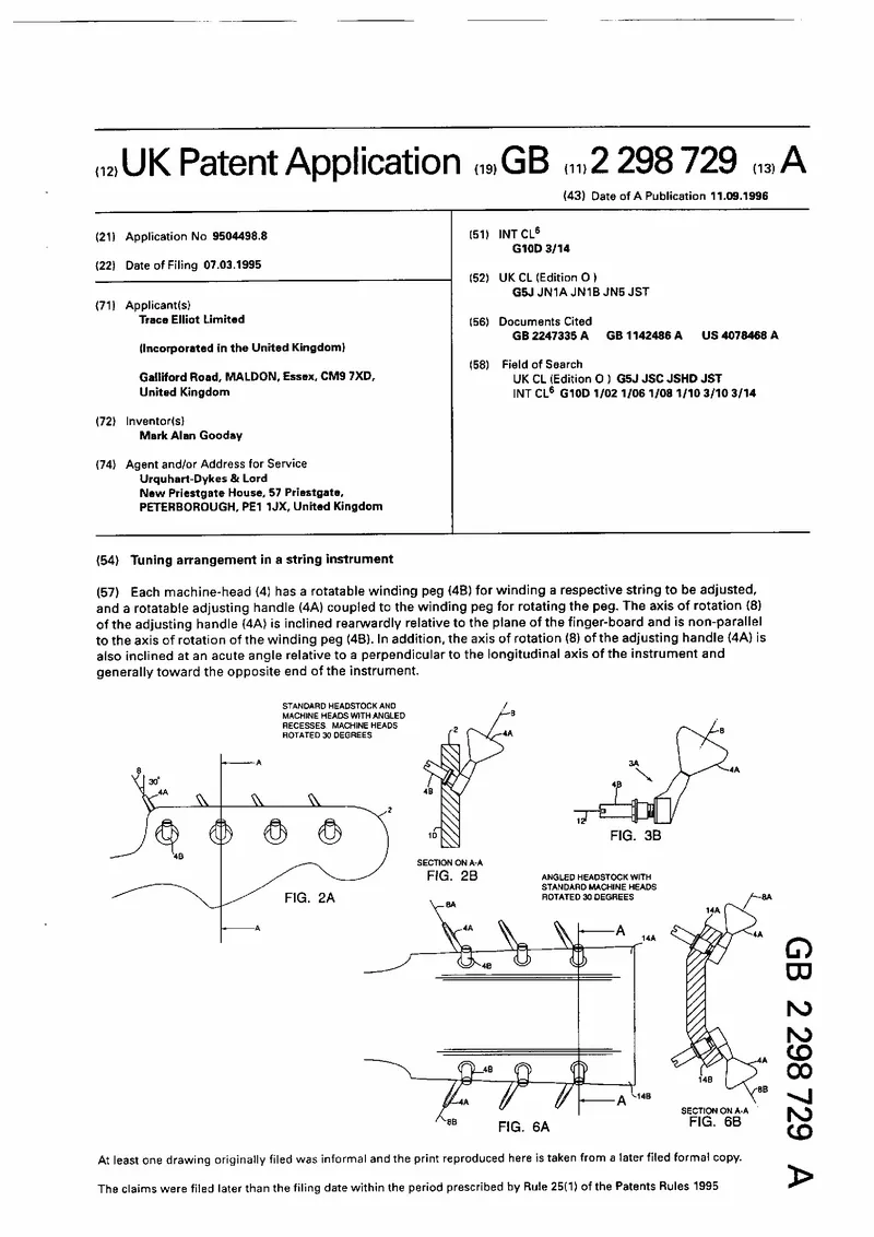 Tuning Arrangement in a String Instrument with Angled Machine-Head Handles