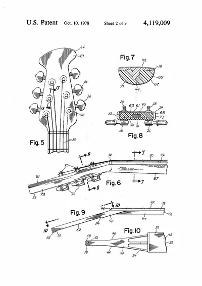 Stringed Instrument Neck with Peghead featuring Metallic Frame and ...