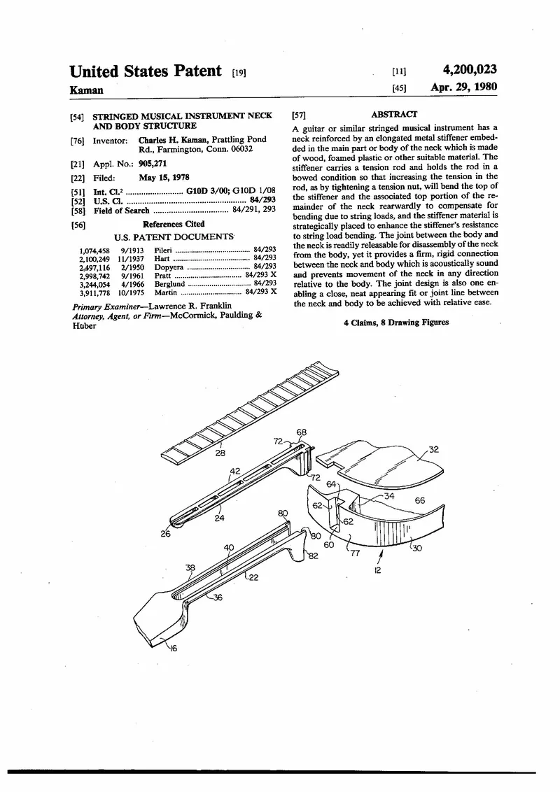 Stringed Musical Instrument Neck and Body Structure with Metal Stiffener and Releasable Joint