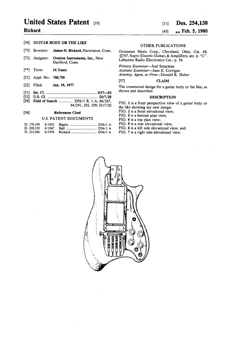 Ovation Electric Guitar Body Design Patent