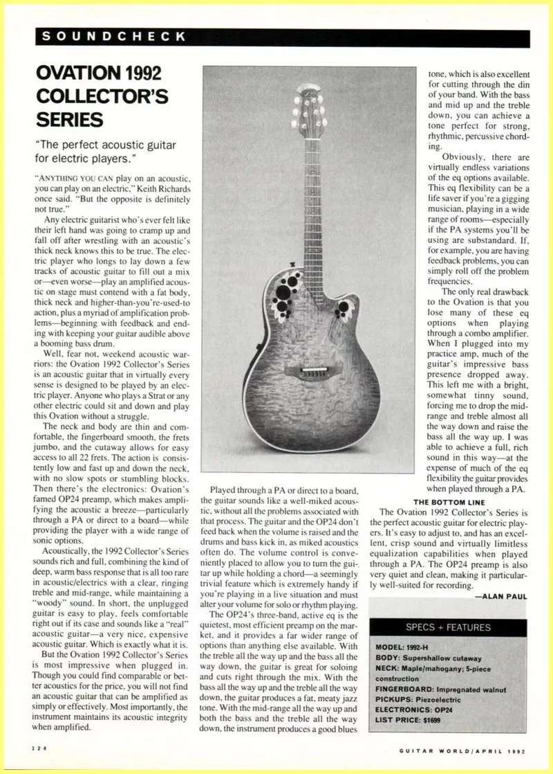 Ovation 1992 Collector's Series - Guitar World Soundcheck Review