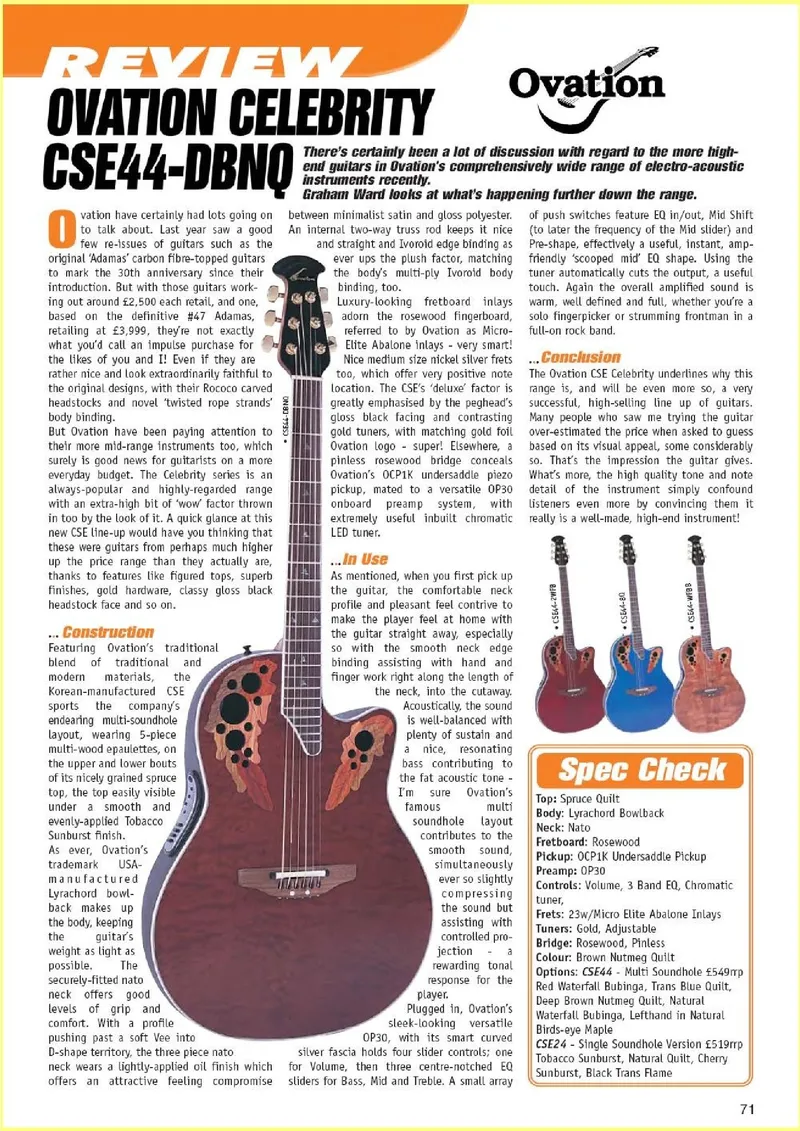 Ovation Celebrity CSE44-DBNQ Guitar Review