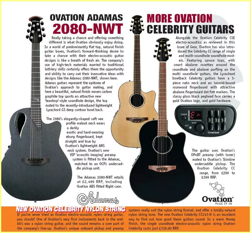 Ovation Adamas 2080-NWT and Celebrity Guitar Range