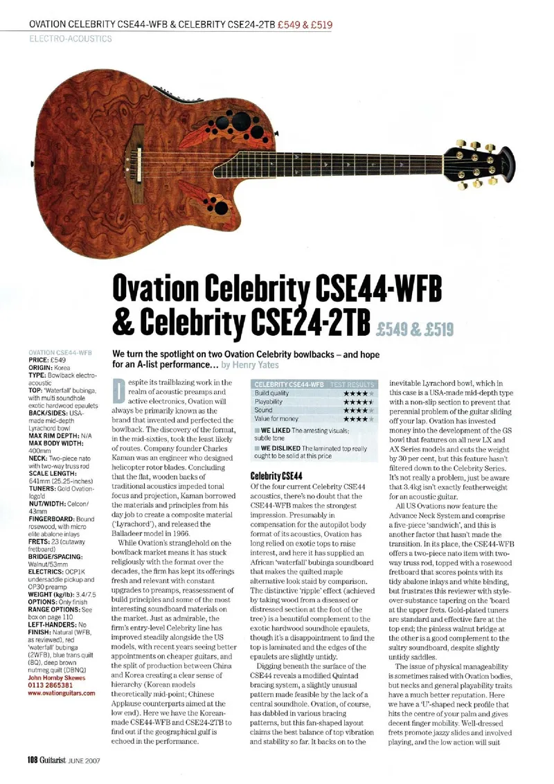 Ovation Celebrity CSE44-WFB & Celebrity CSE24-2TB Guitar Review
