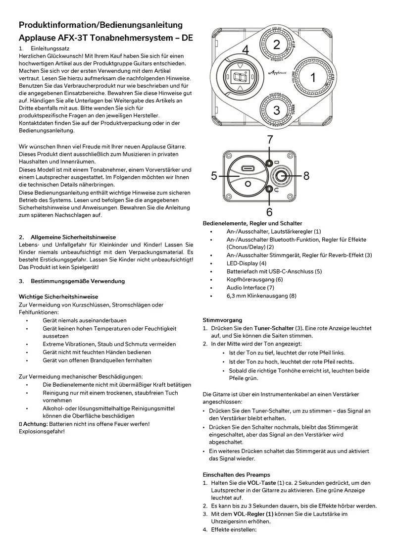 Applause AFX-3T Pickup System User Manual