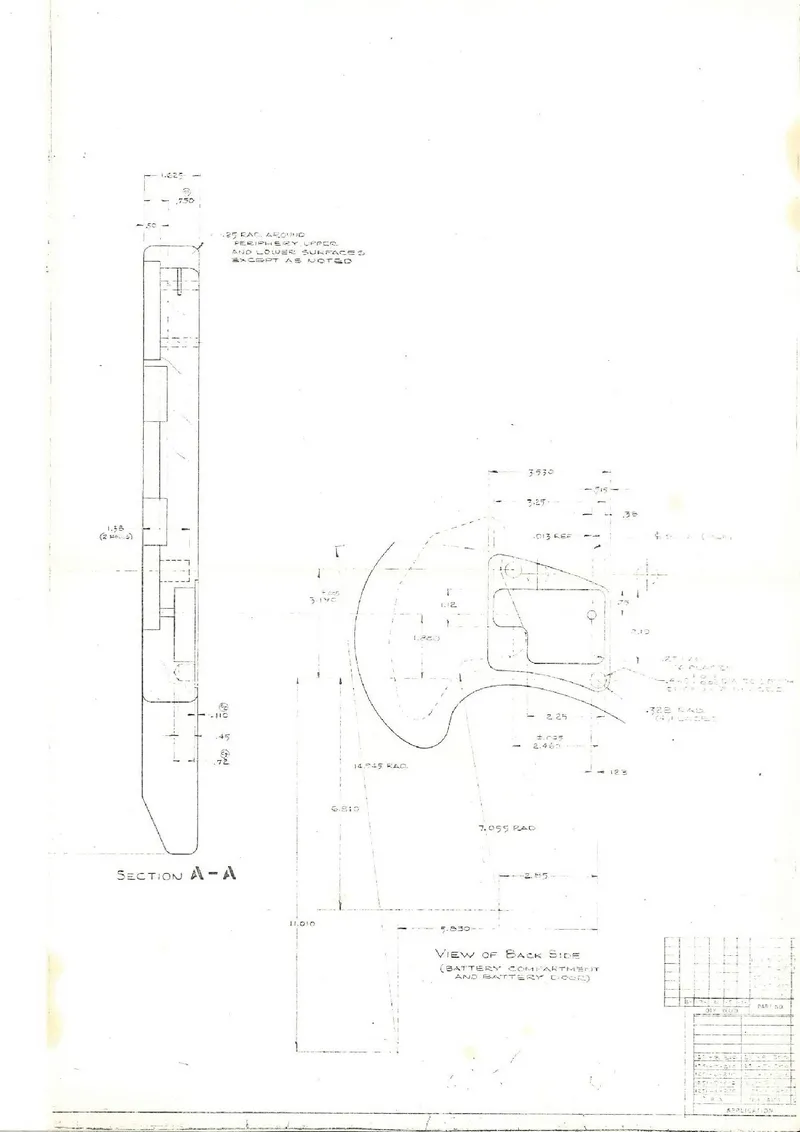 Ovation Breadwinner Guitar Technical Engineering Drawings - Body and Battery Compartment