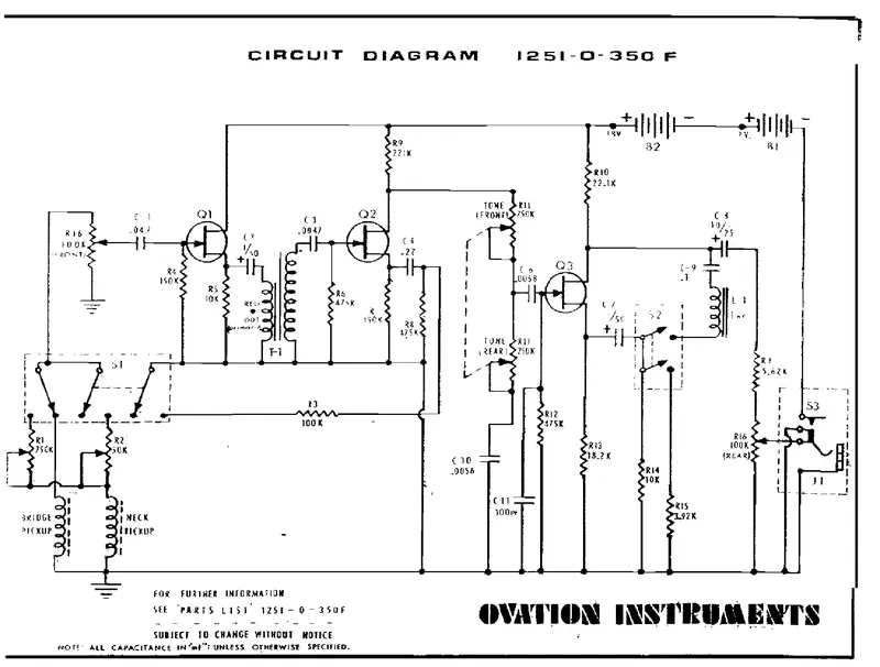 Ovation Instruments Circuit Diagrams 1251-0-350F and 1251-0-350D