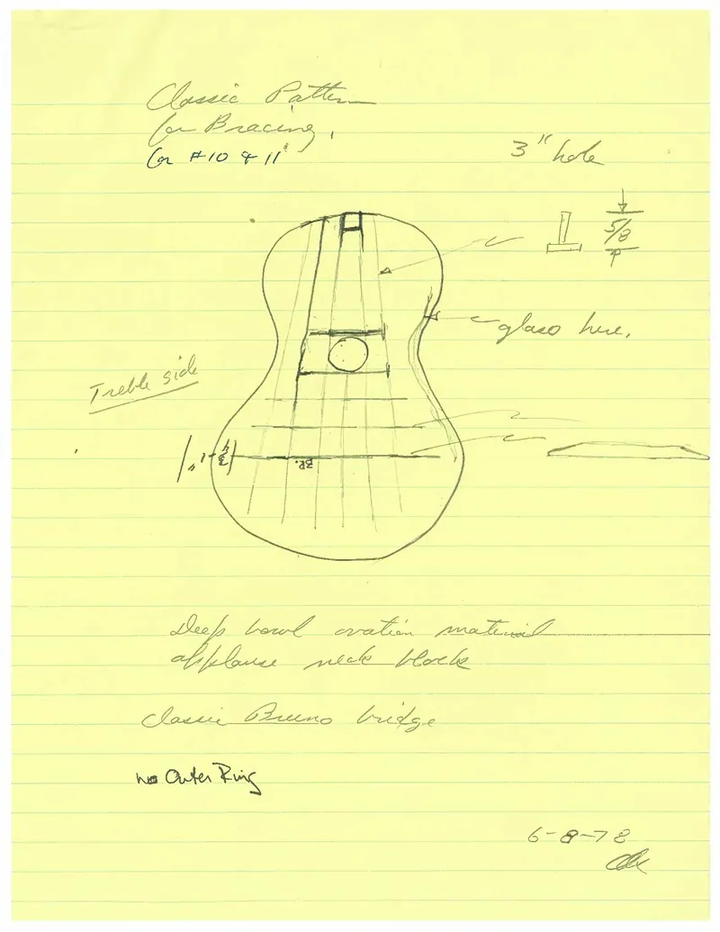 Classical Guitar Study - Pattern Bracing Design Sketch (June 8, 1978)