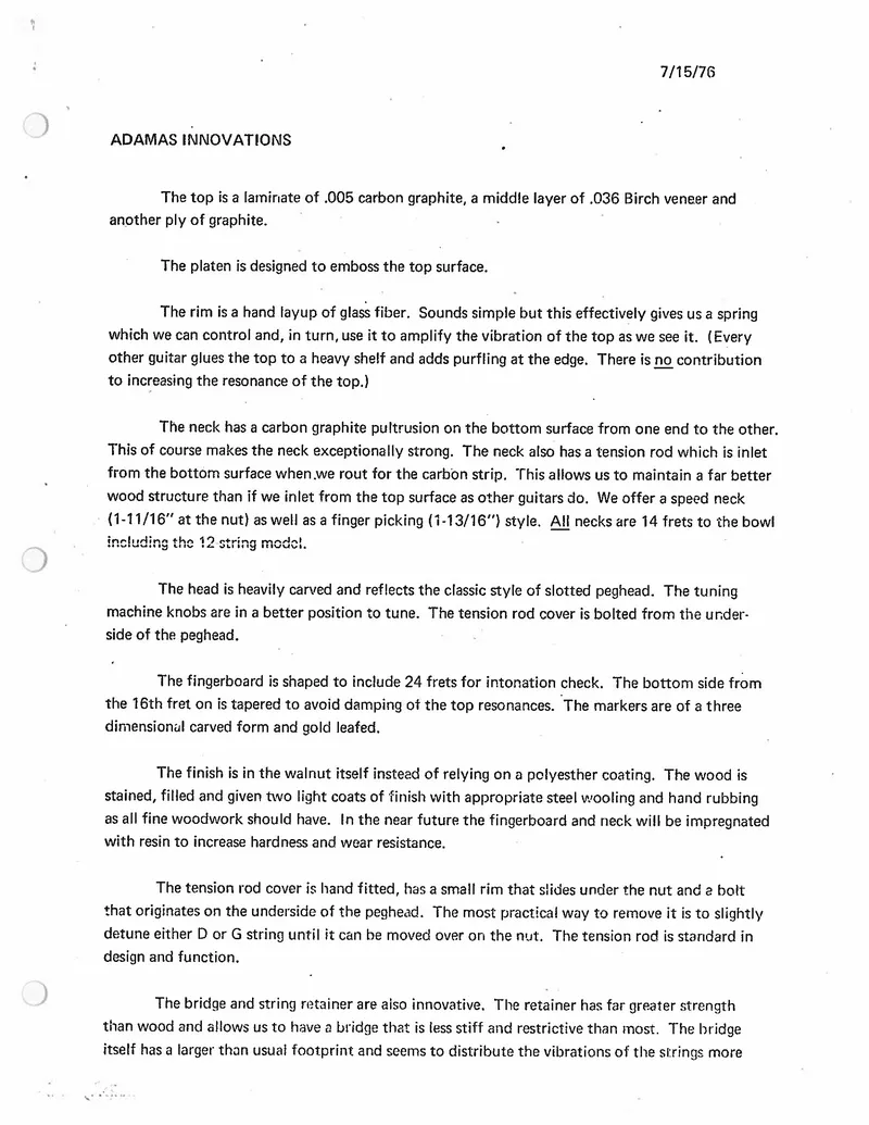 Miscellaneous notes from Charles H. Kaman - Adamas Innovations Technical Description Document