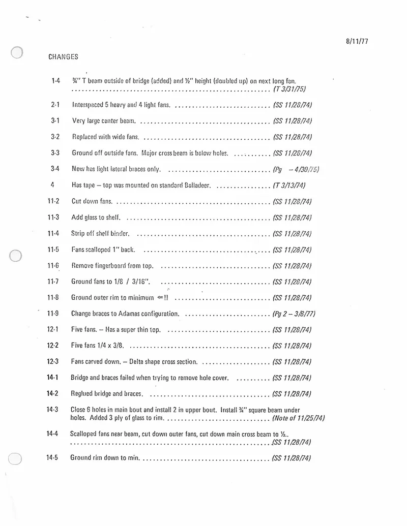 Miscellaneous notes from Charles H. Kaman - Research & Development Notes - Changes and Observations Log