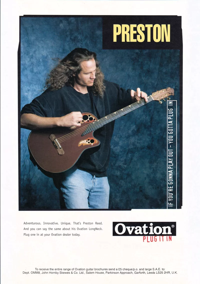 Ovation Guitars UK Advertisement featuring Preston Reed and the Ovation LongNeck