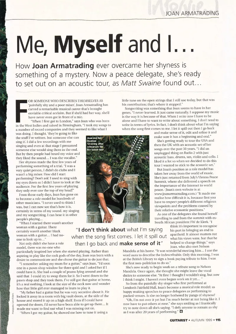 Joan Armatrading - Me, Myself and I... (Guitarist Magazine, Autumn 1999)