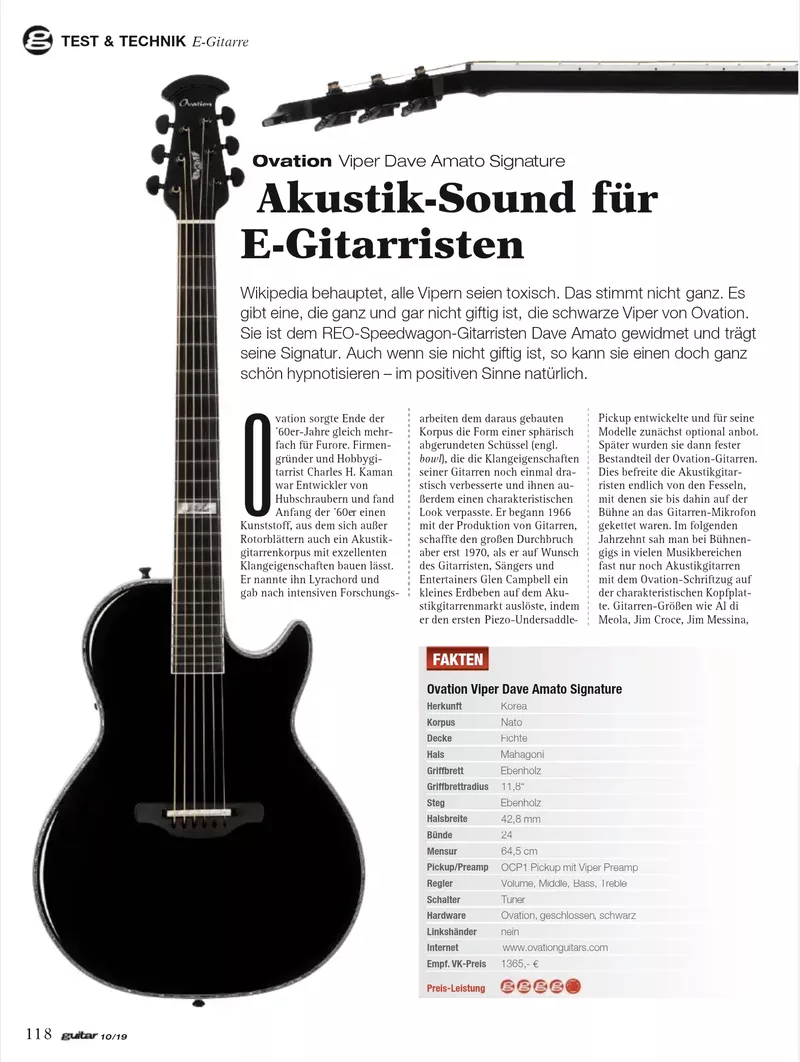 Guitar Magazine (10/2019) - Ovation Viper Dave Amato Signature Review