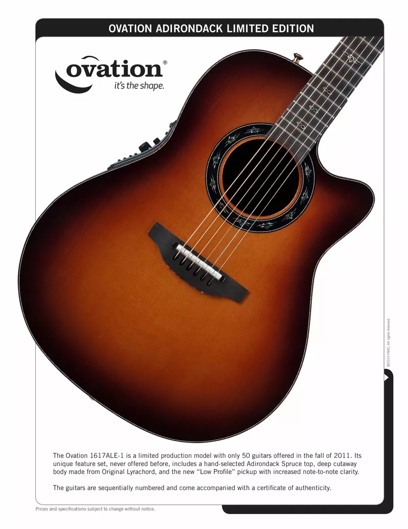 Ovation Adirondack Limited Edition 1617ALE-1 Product Brochure