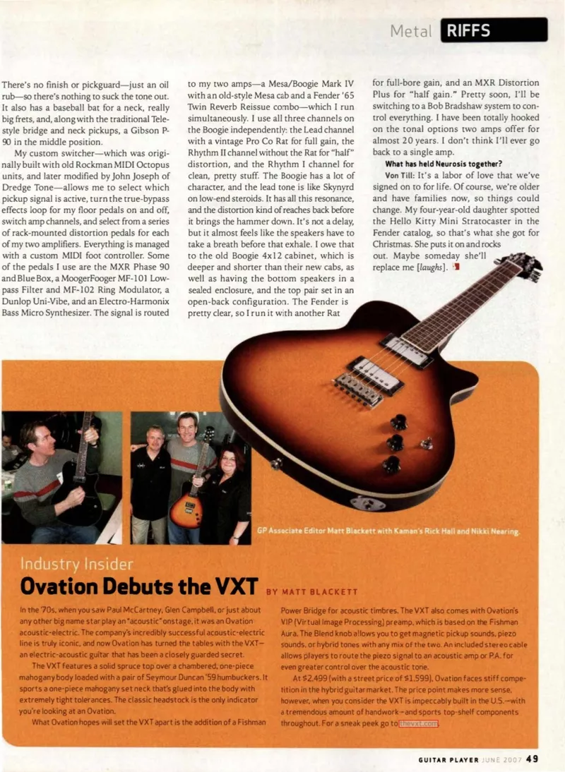Ovation VXT Industry Insider Feature - Guitar Player Mag
