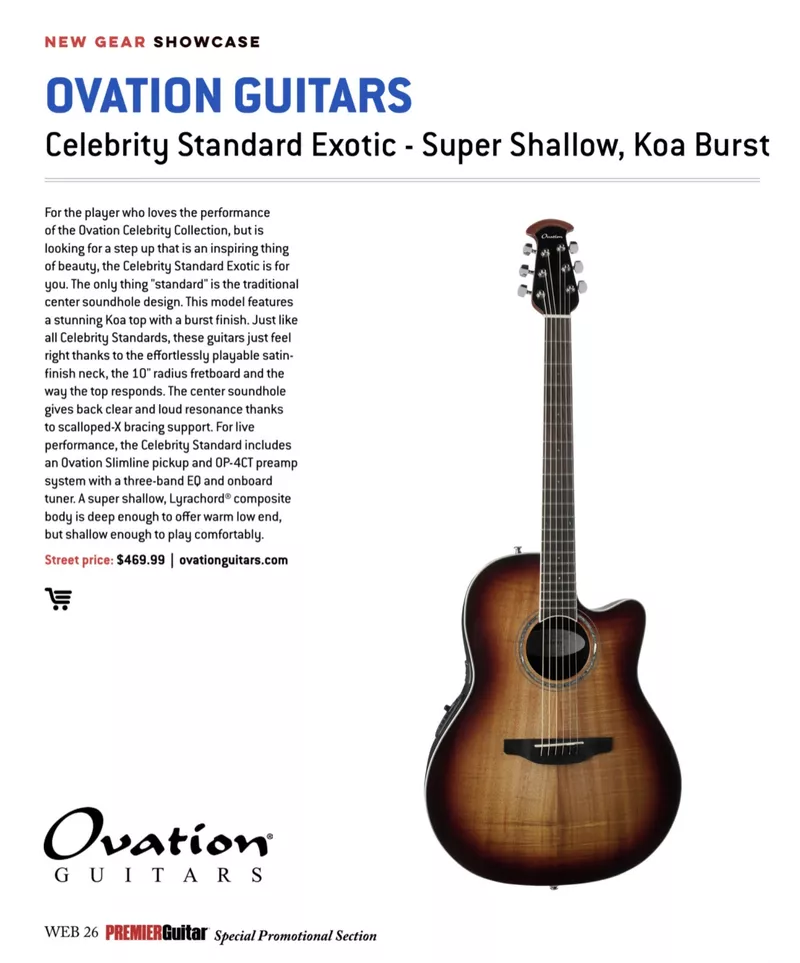 Ovation Guitars New Gear Showcase - Celebrity Standard Exotic Super Shallow Koa Burst