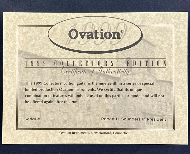 1999 Collector's Certificate of authenticity