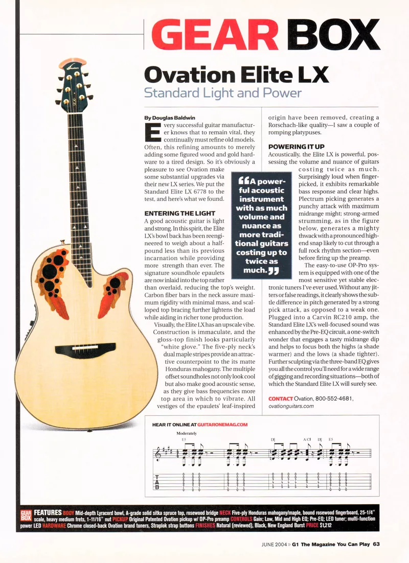 Ovation Elite LX - Guitar One Magazine Gear Box Review