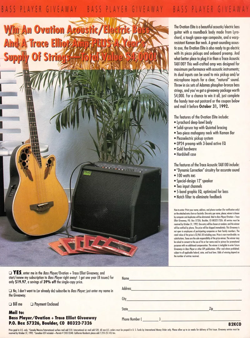 Ovation Acoustic/Electric Bass - Bass Player Magazine Giveaway