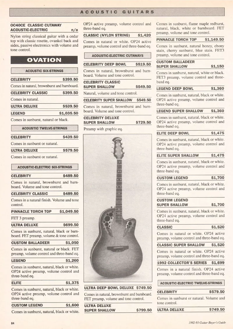 Ovation Acoustic Guitars - 1992-93 Guitar Buyer's Guide