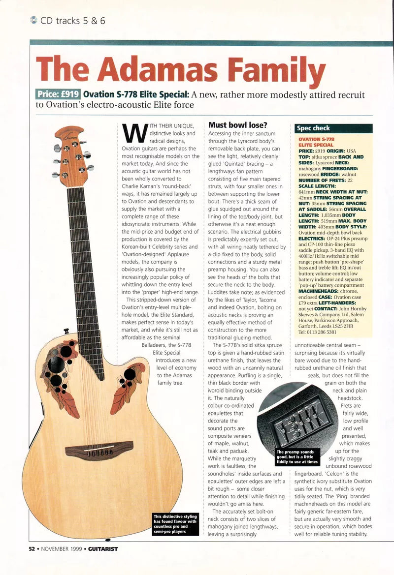 Ovation "The Adamas Family"  S-778 Elite Special Review – UK Guitarist Mag