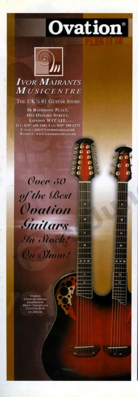 Ovation Celebrity Deluxe Doubleneck - Ivor Mairants Musicentre UK Ad