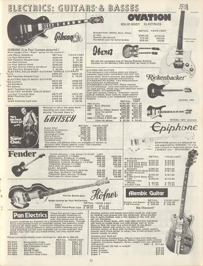 Warehouse Music Sales catalog page from 1975