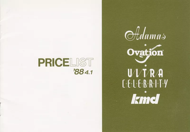 Ovation, Adamas, Ultra, Celebrity Japan Price List - '88 4.1