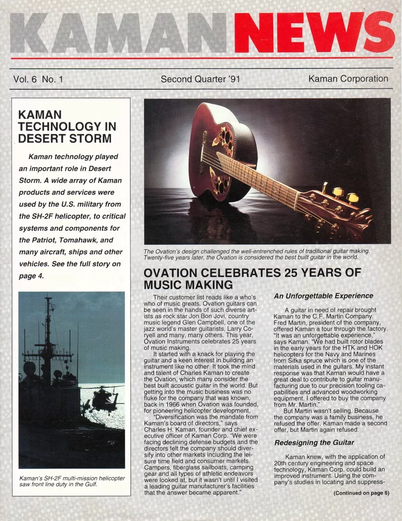Kaman News Vol. 6 No. 1 - Ovation Instruments' 25th anniversary