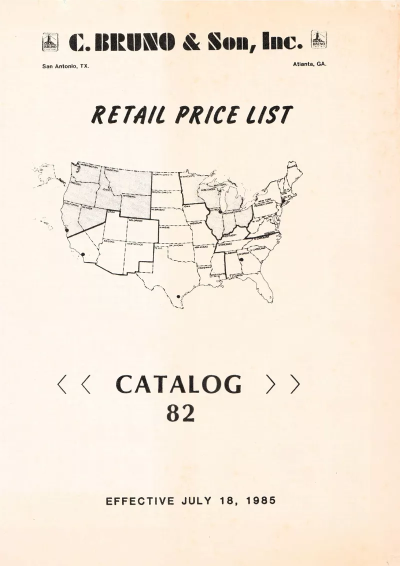 C. Bruno & Son, Inc. Retail Price List - Catalog 82 (1985) - Applause/Ovation Section