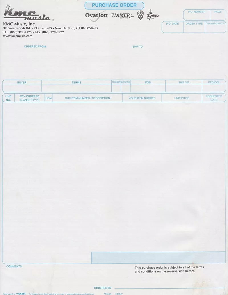 KMC Music Inc. Purchase Order Form