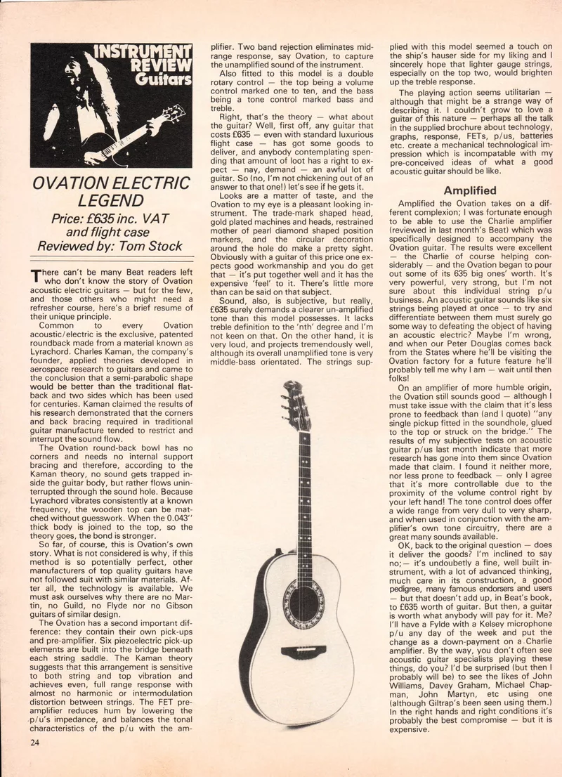 Ovation Electric Legend Guitar - Beat Magazine Review