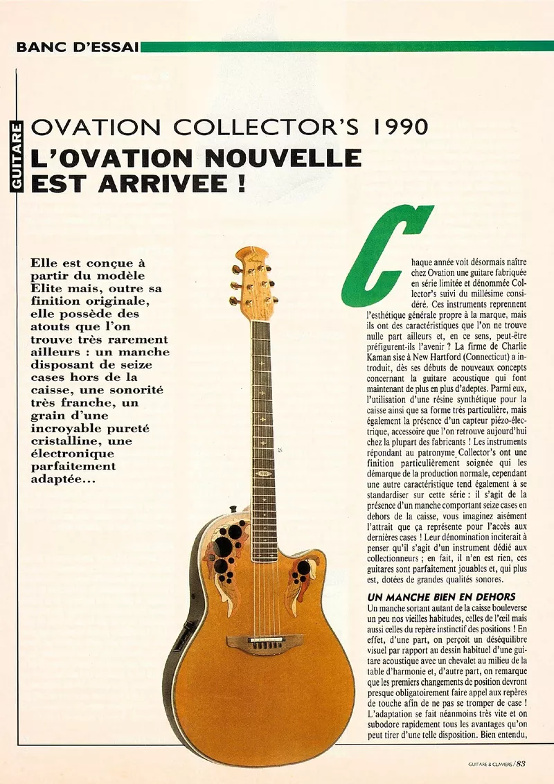Ovation Collector's 1990 Guitar Review - Guitare & Claviers Magazine