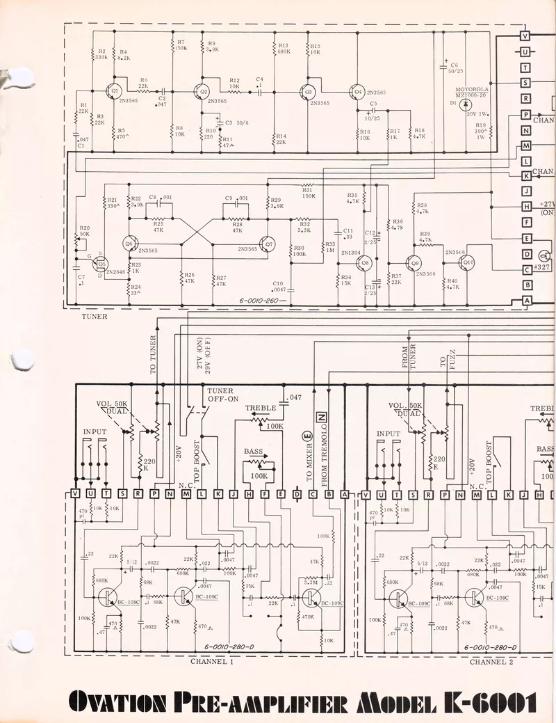 Ovation K-6001 Pre-Amplifier Full Schematic Diagram