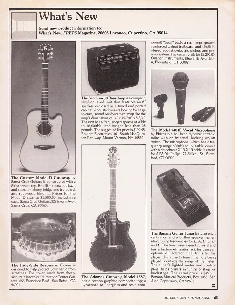 Ovation Adamas Cutaway Model 1587 - Frets Mag Oct 1982 Review