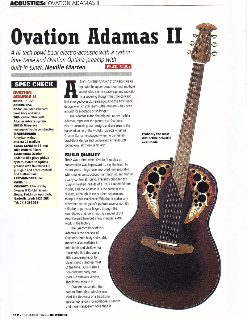 Ovation Adamas II Guitar Review – Guitarist Magazine, December 1997